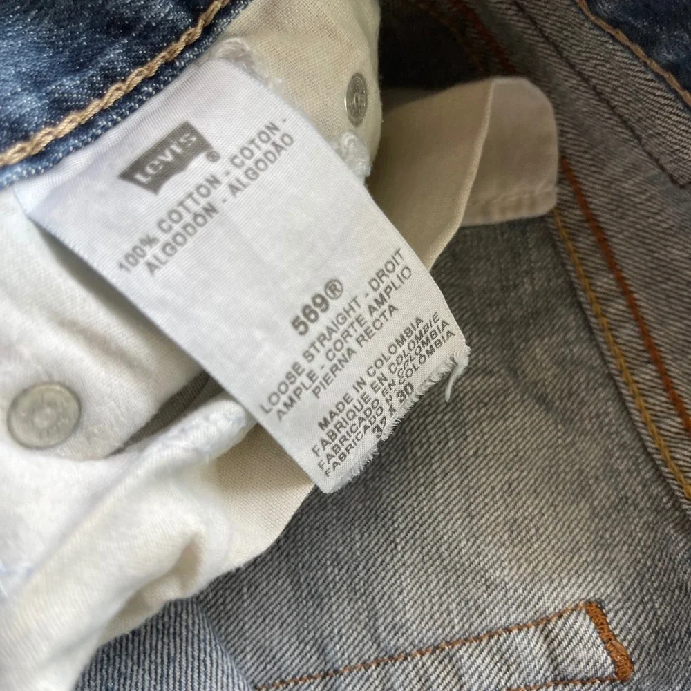 Levis 569 Loose Straight Leg Jeans Mens 37x30 Blue Medium Wash Denim Baggy Fit